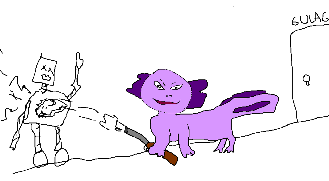 Axolotl Survivors concept art showing axolotls escaping Dan's Lunchmeats with futuristic weapons and animal allies.